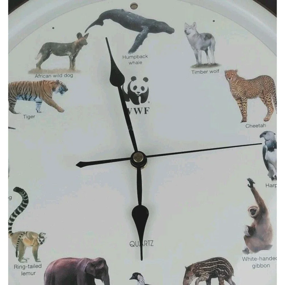 WWF Wild Animal Endangered Species Wall Clock with Hourly Animal Calls Working